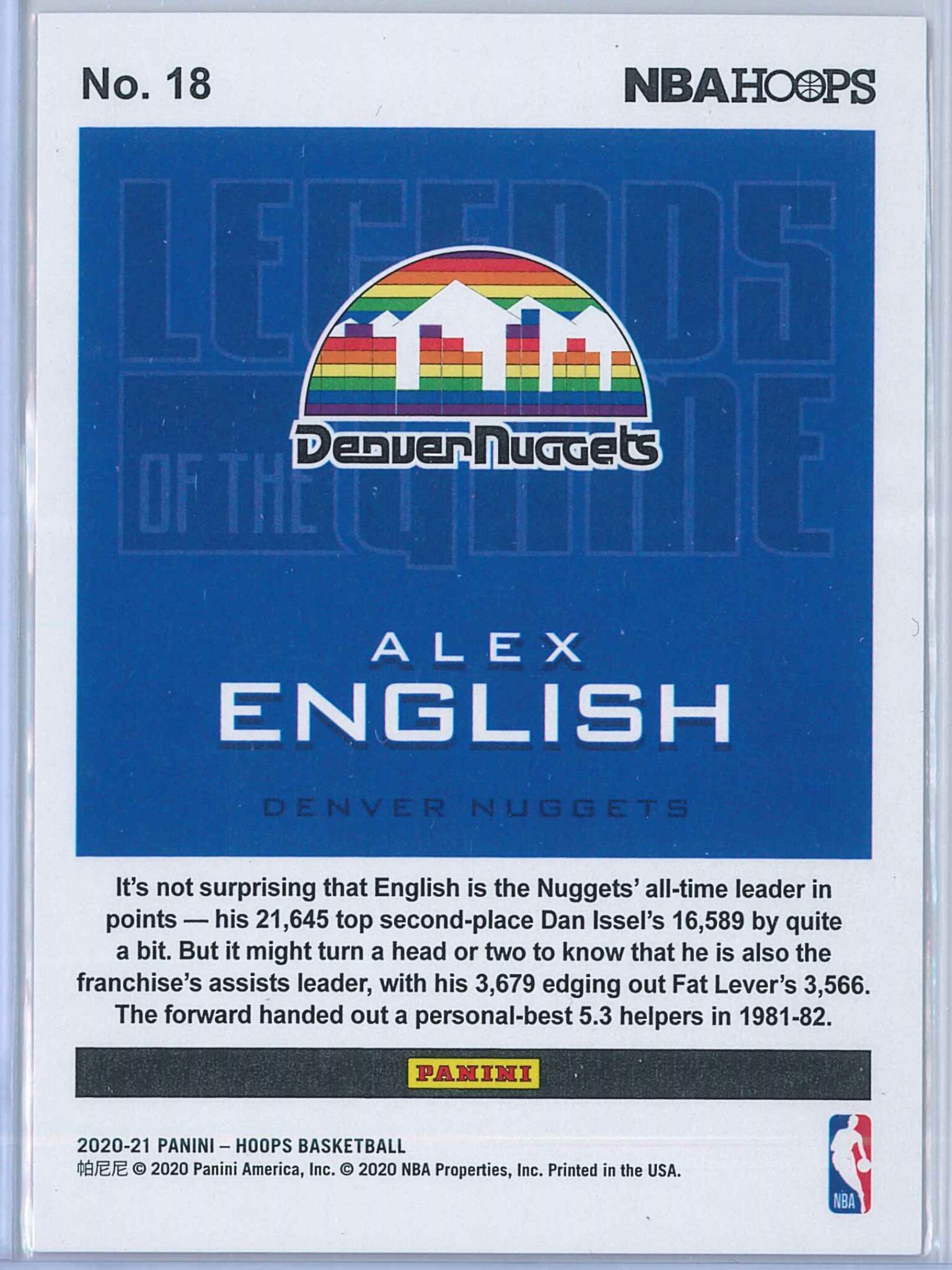 Alex English Panini NBA Hoops 2020-21 Legends Of The Game 132/699